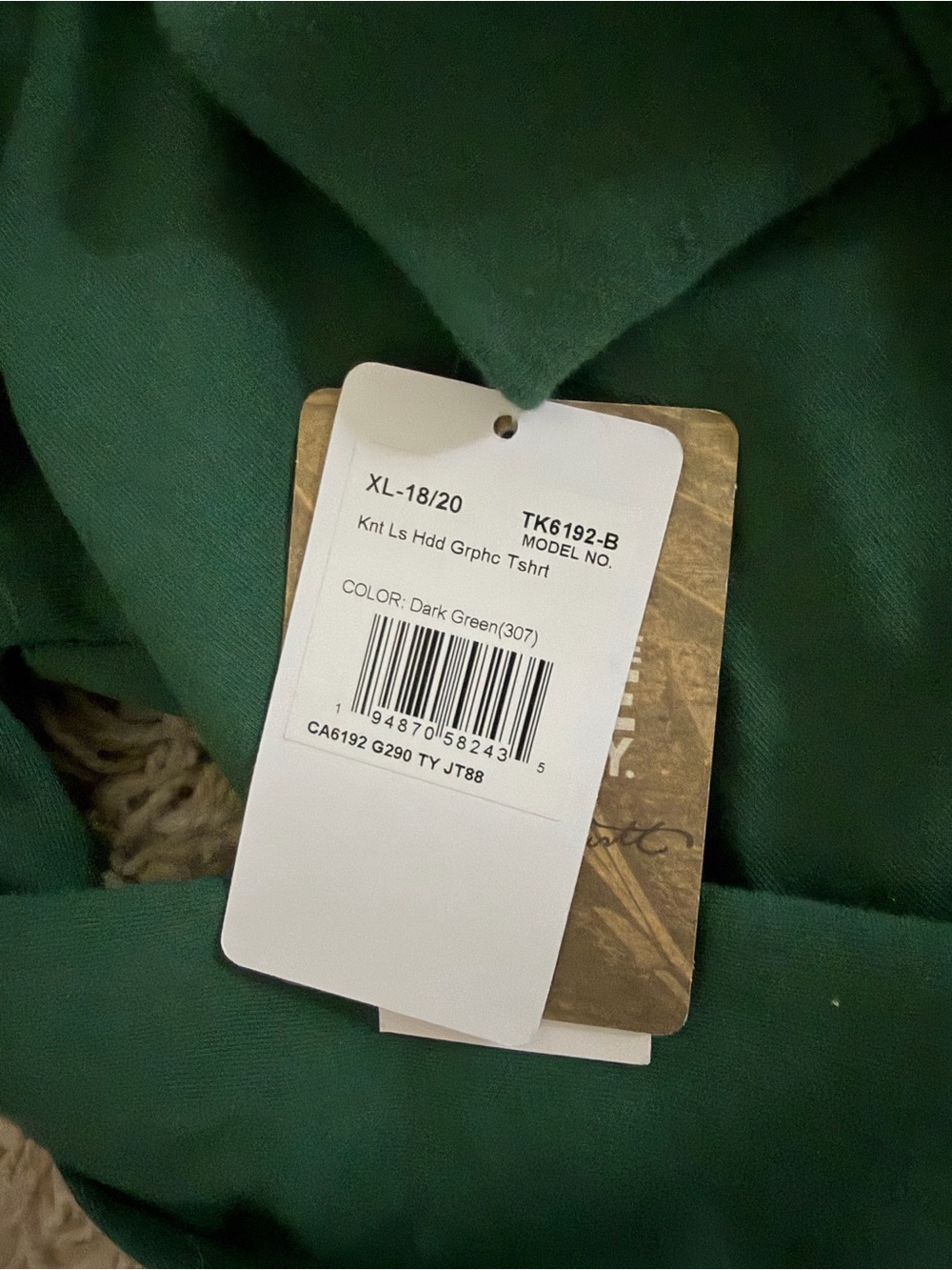 Carhartt Men’s Dark Green Logo Crewneck Hoodie - Picture 3 of 4